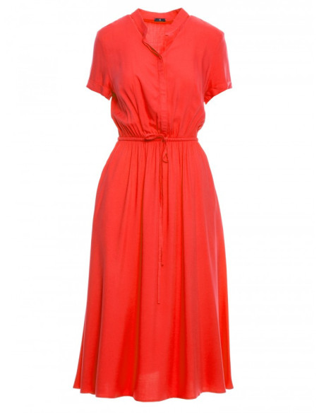 S366 Viscose dress with string tied waist - coral
