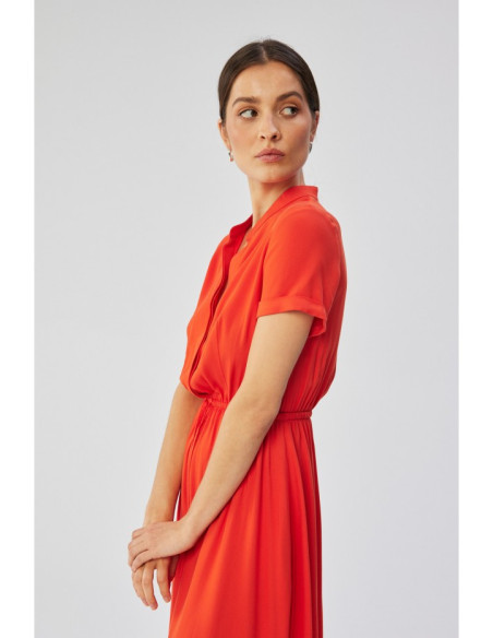 S366 Viscose dress with string tied waist - coral