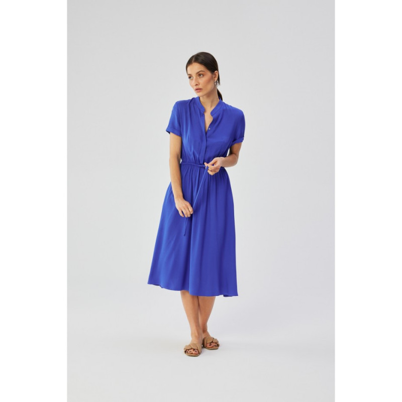 S366 Viscose dress with string tied waist - blue