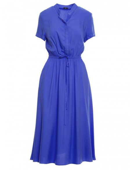 S366 Viscose dress with string tied waist - blue
