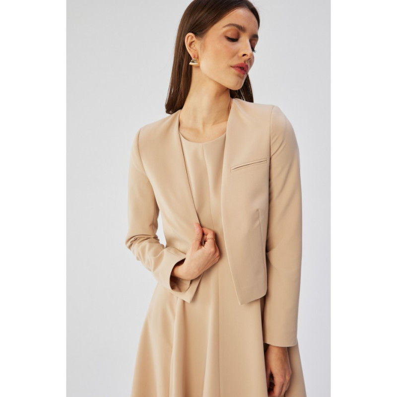 S368 Open front cropped blazer - beige