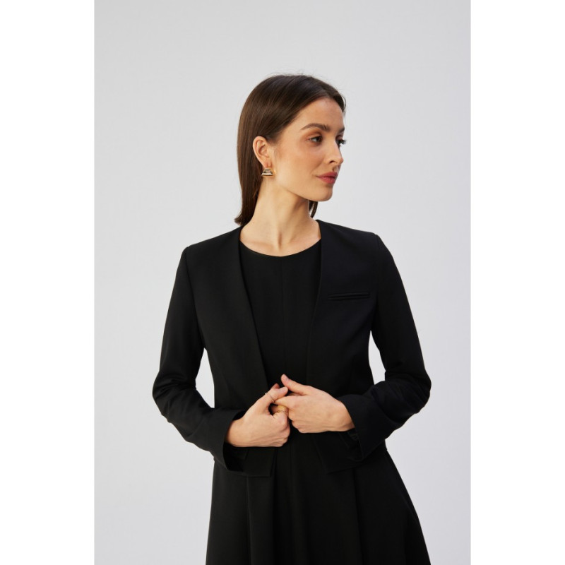 S368 Open front cropped blazer - black