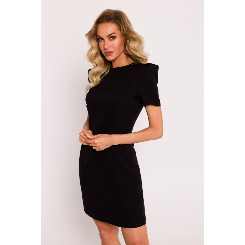 M777 Padded shoulder mini dress - black