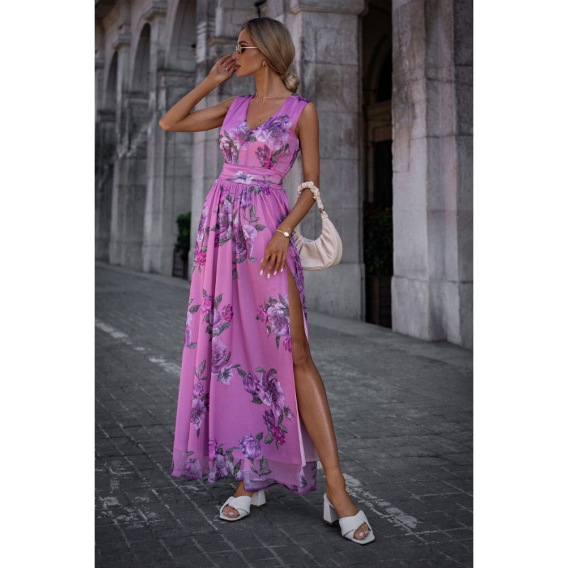 M781 Chiffon maxi dress with leg split - model 3