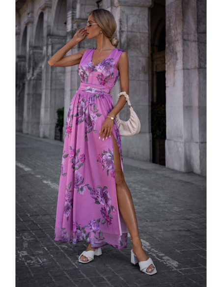 M781 Chiffon maxi dress with leg split - model 3