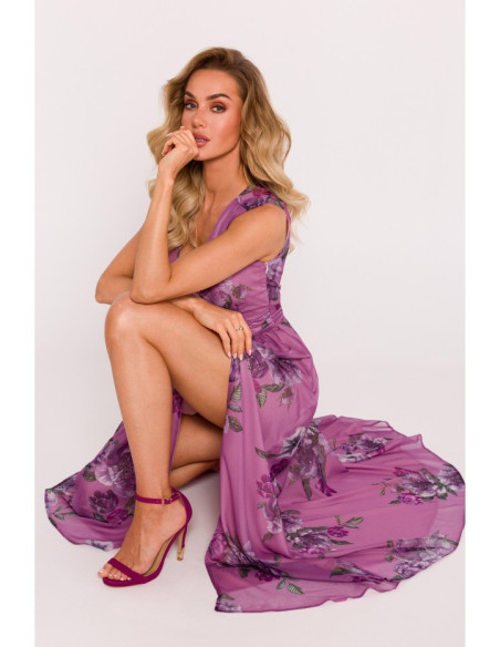 M781 Chiffon maxi dress with leg split - model 3