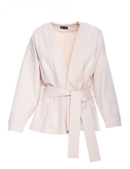 B297 Laisvas švarkas su diržu - smėlio spalvos