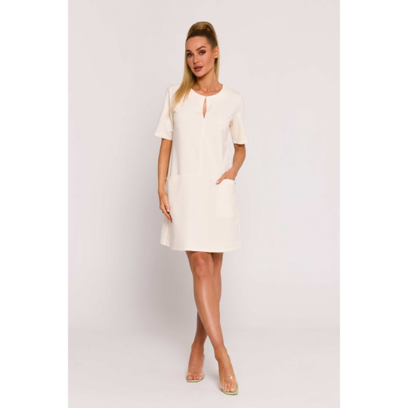 M788 Trapeze dress with front pockets - cream