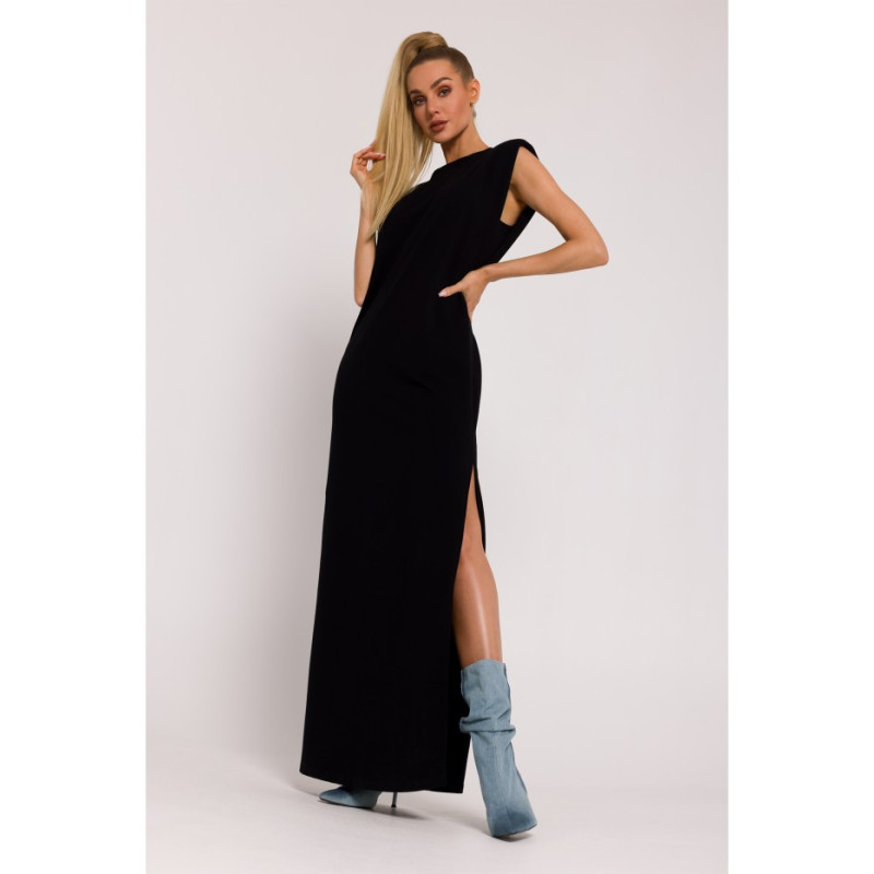M790 Shoulder pad maxi dress - black