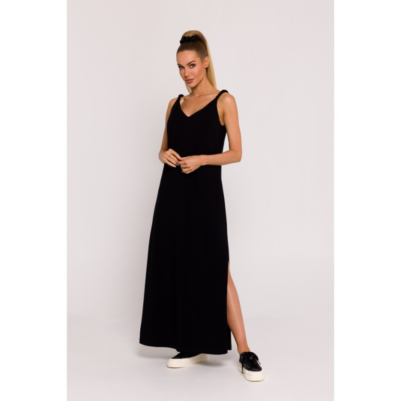 M791 Deep V-neck maxi dress - black