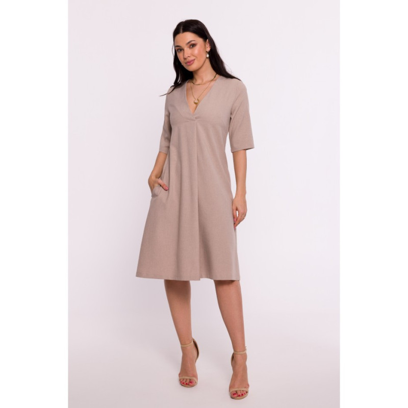B280 V-neck trapeze dress - beige