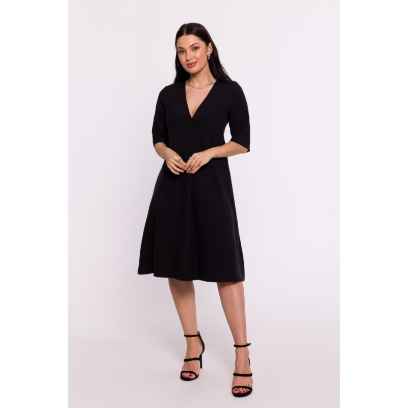 B280 V-neck trapeze dress - black