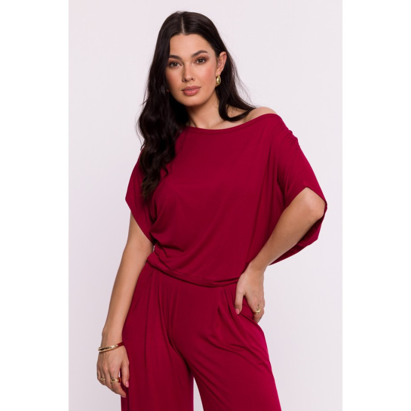 B287 Viscose top with an off-shoulder neckline - maroon