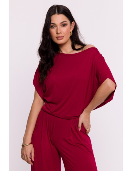 B287 Viscose top with an off-shoulder neckline - maroon