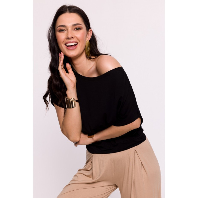 B287 Viscose top with an off-shoulder neckline - black