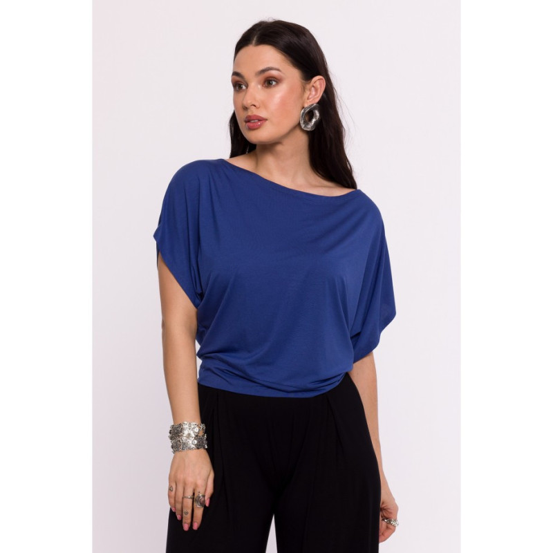 B287 Viscose top with an off-shoulder neckline - blue