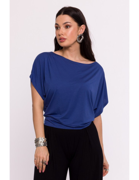 B287 Viscose top with an off-shoulder neckline - blue