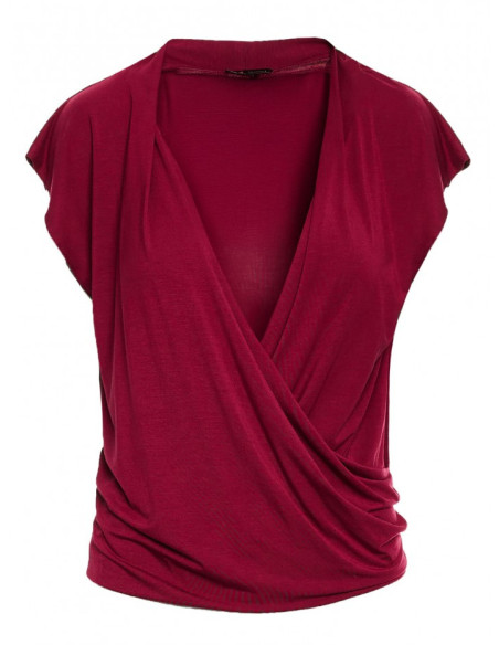 B288 Viscose wrap top with V-neck - maroon