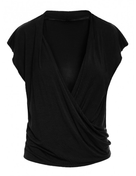 B288 Viscose wrap top with V-neck - black