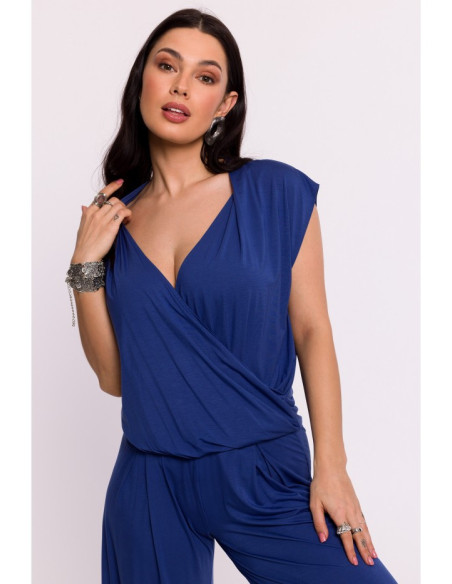 B288 Viscose wrap top with V-neck - blue