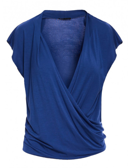 B288 Viscose wrap top with V-neck - blue