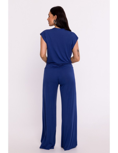 B288 Viscose wrap top with V-neck - blue