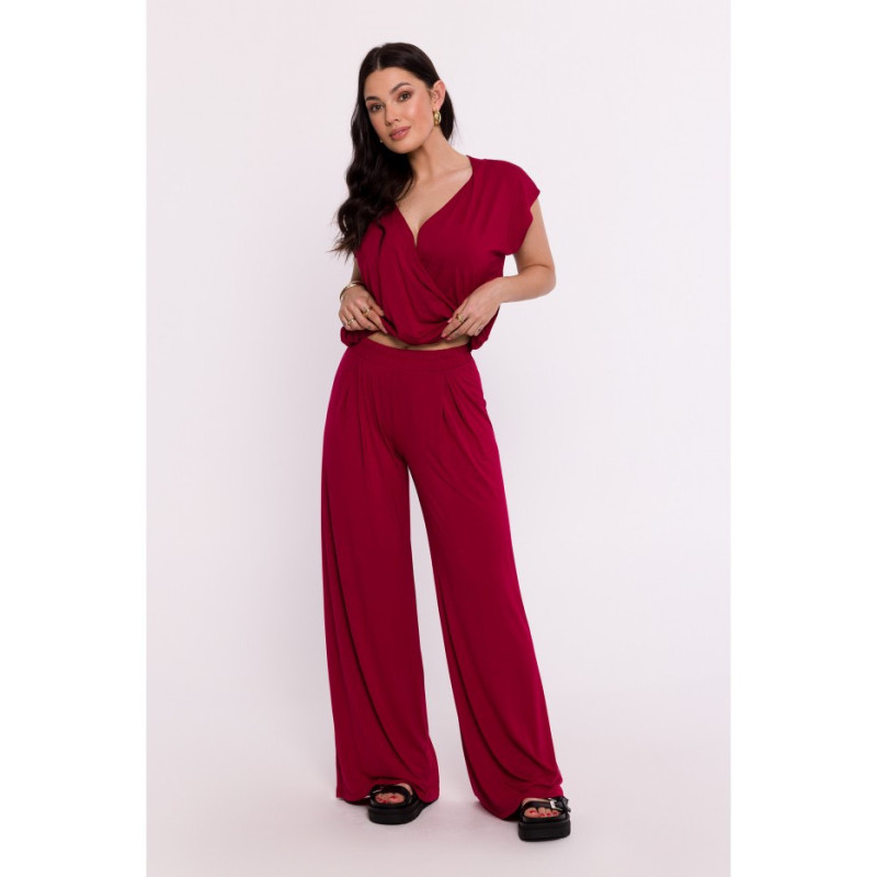 B289 Viscose trousers with elasticated waistband - maroon