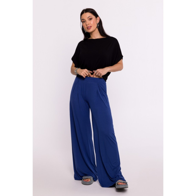 B289 Viscose trousers with elasticated waistband - blue