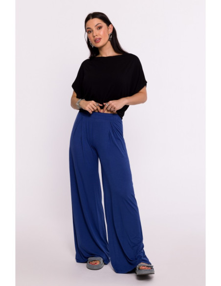 B289 Viscose trousers with elasticated waistband - blue