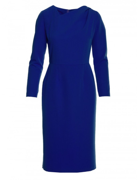 S376 Pieštuko formos suknelė su asimetriška iškirpte - rugiagėlių mėlyna