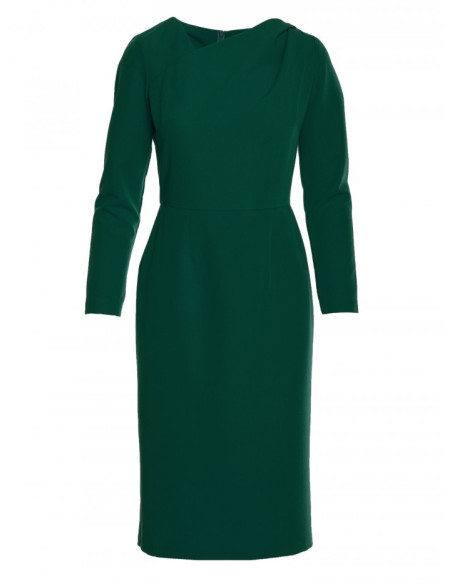 S376 Pieštuko formos suknelė su asimetriška iškirpte - žalia