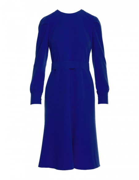 S378 Suknelė ilgomis rankovėmis ir diržu - rugiagėlių spalvos