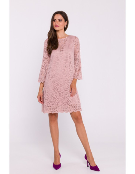 S380 Nėriniuota trapecijos formos suknelė - pudros mėlyna