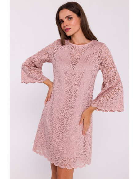 S380 Nėriniuota trapecijos formos suknelė - pudros mėlyna