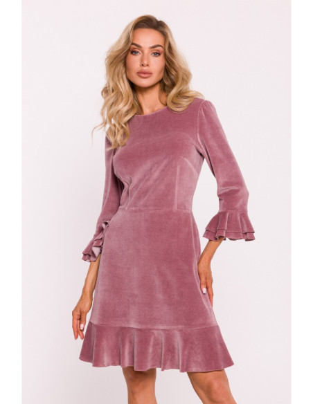 M825 Velūro suknelė su raukiniais - purvinai rožinė