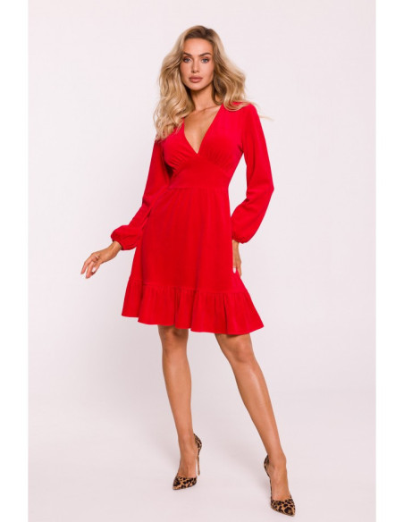 M826 Velūro suknelė su snapeliu - raudona