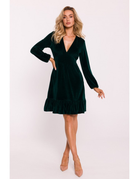 M826 Velūro suknelė su snapeliu - žalia