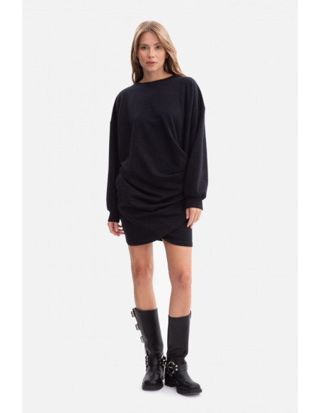B298 Sukienka dzianinowa z zakładkami - czarna
