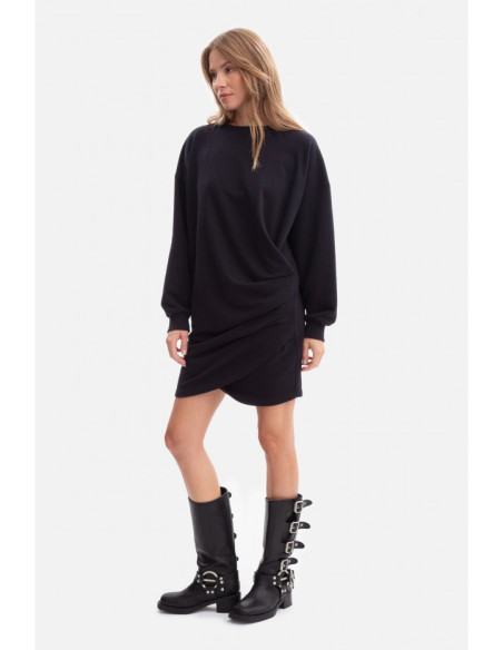 B298 Sukienka dzianinowa z zakładkami - czarna