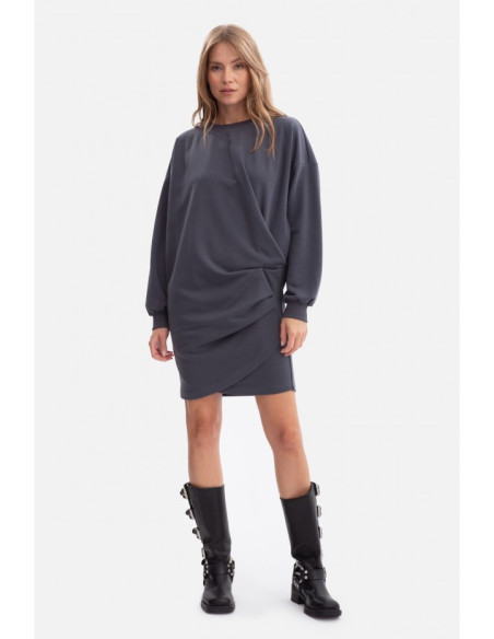 B298 Sukienka dzianinowa z zakładkami - stalowa