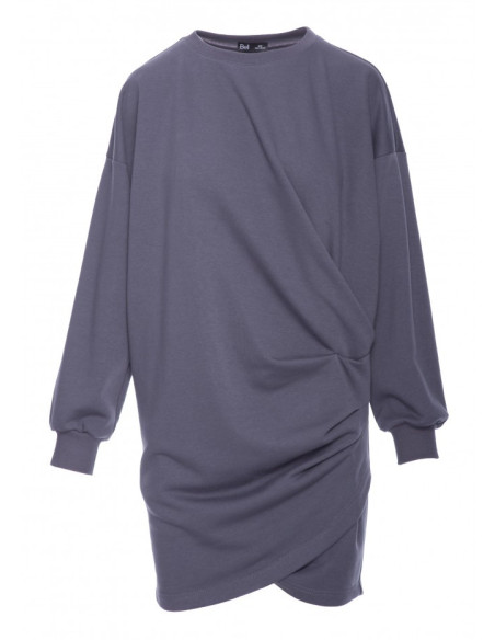 B298 Sukienka dzianinowa z zakładkami - stalowa