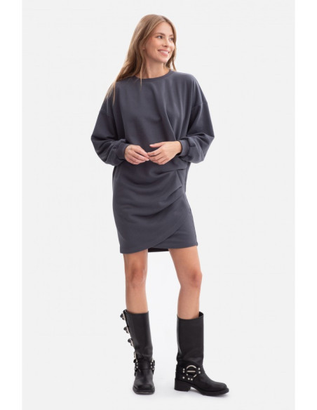 B298 Sukienka dzianinowa z zakładkami - stalowa