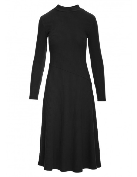 B299 Sukienka z dzianiny prążkowanej - czarna
