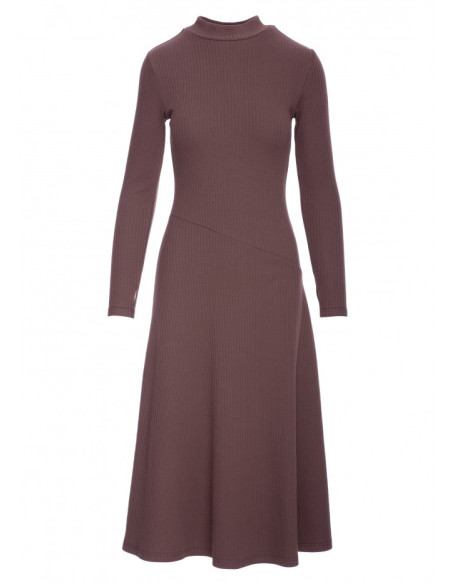 B299 Sukienka z dzianiny prążkowanej - brązowa