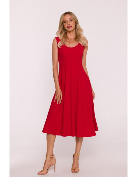 S424 Sukienka rozkloszowana - czerwona