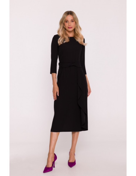 S425 Sukienka z falbaną - czarna