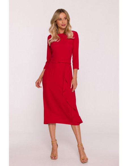 S425 Sukienka z falbaną - raudona