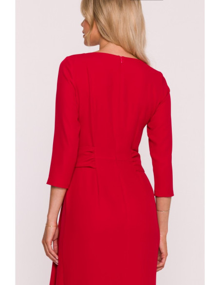 S425 Sukienka z falbaną - raudona