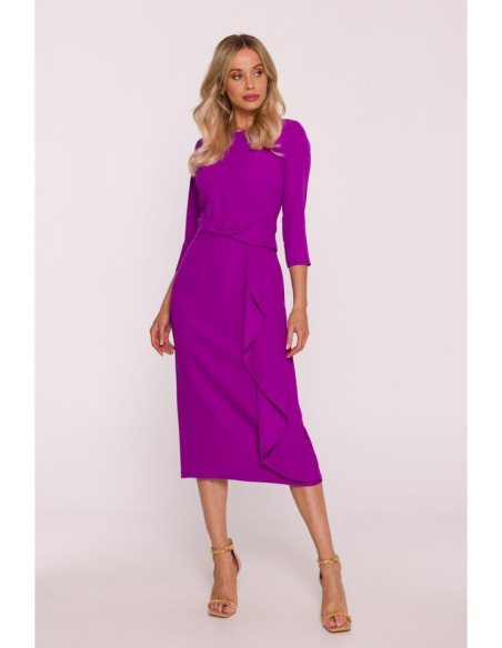 S425 Sukienka z falbaną - lawendowa