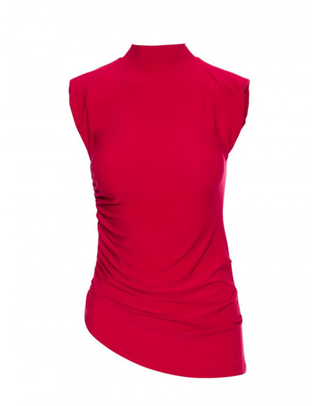 M890 Komplet z marszczoną bluzką i szerokimi spodniami - czerwony